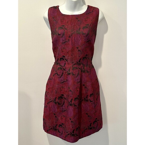 Allen B. by Allen Schwartz Floral Red Purple Jacquard Dress Size L Large EUC! - Picture 1 of 6